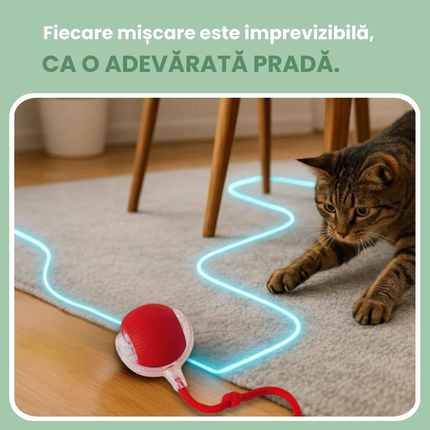 Mingea inteligentă pentru pisici, 100% autonomă, concepută să imite o pradă reală.