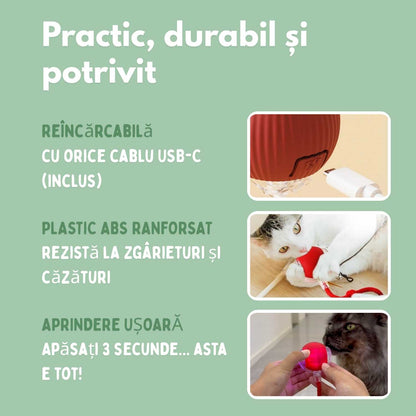 Mingea inteligentă pentru pisici, 100% autonomă, concepută să imite o pradă reală.